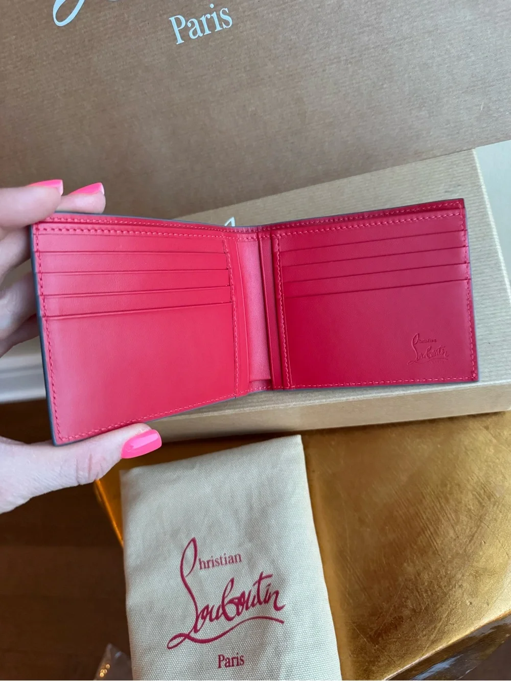 NWT Christian Louboutin Men’s Funky Studded Leather Bifold Wallet in Smoke Grey